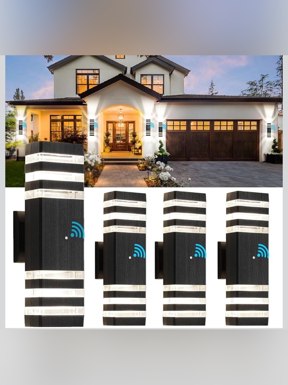 4 Pack Dusk to Dawn Outdoor Light Fixture, Black Exterior Wall Lights Up Down